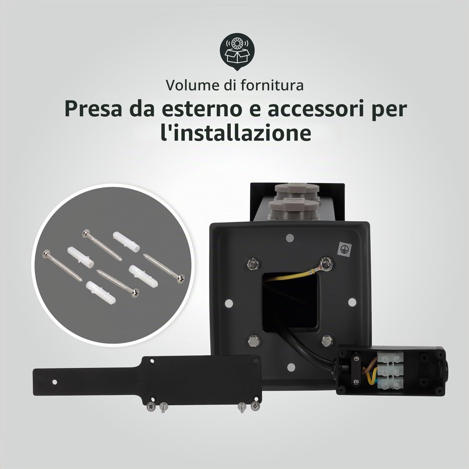 LED Universum - Colonna di presa "Cyril" 50 cm, antracite con 2 x tipo F + 1 x presa CEE presa esterna da giardino, per camper CEE, presa da campeggio 230 V, colonna di energia 50 x 12,5 x 14,5 cm