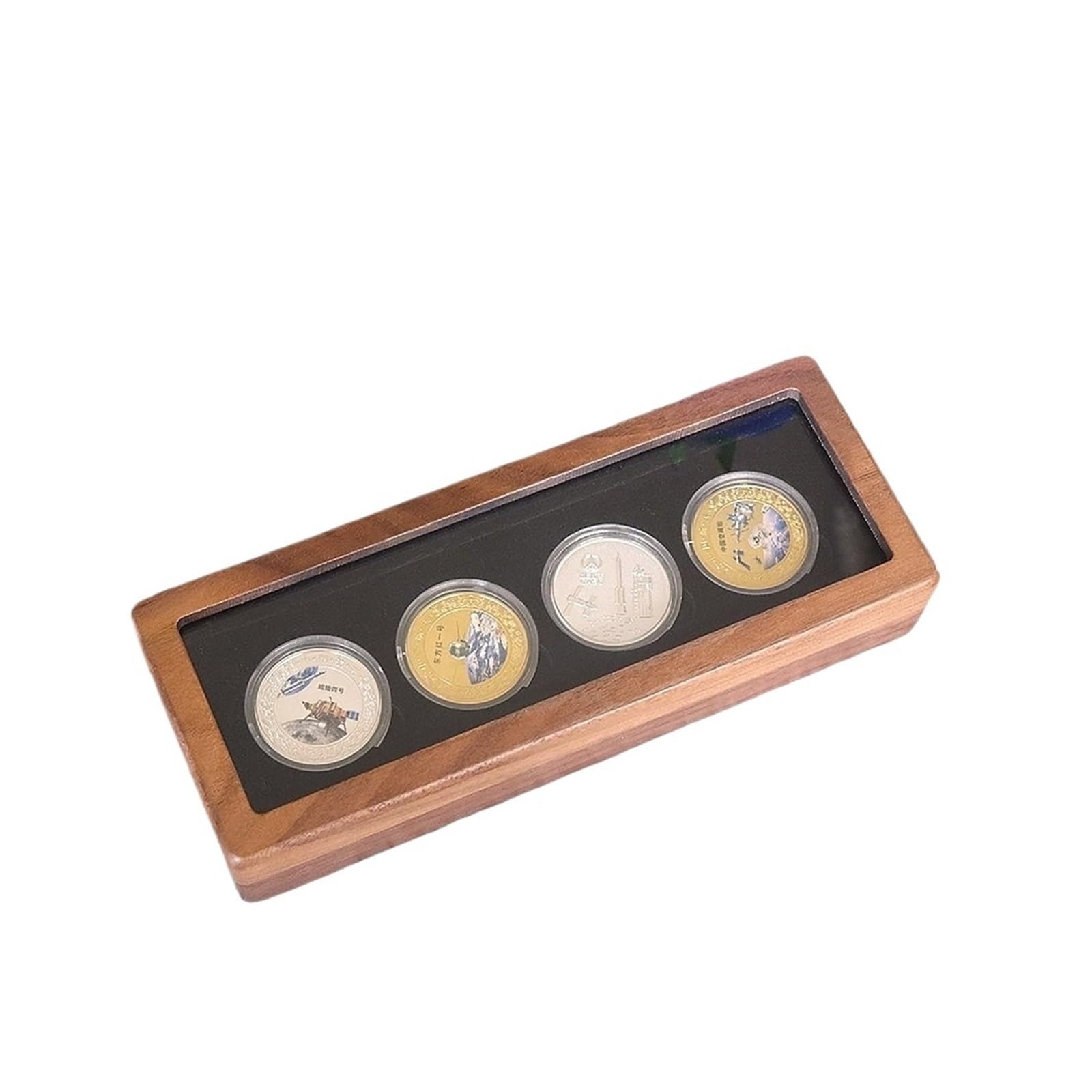 ZythrXLate Wooden Coin Collection Box 4 in One Black Wooden Coin Box Multi-coin Packaging Storage Commemorative Boxes for Coin Collectors