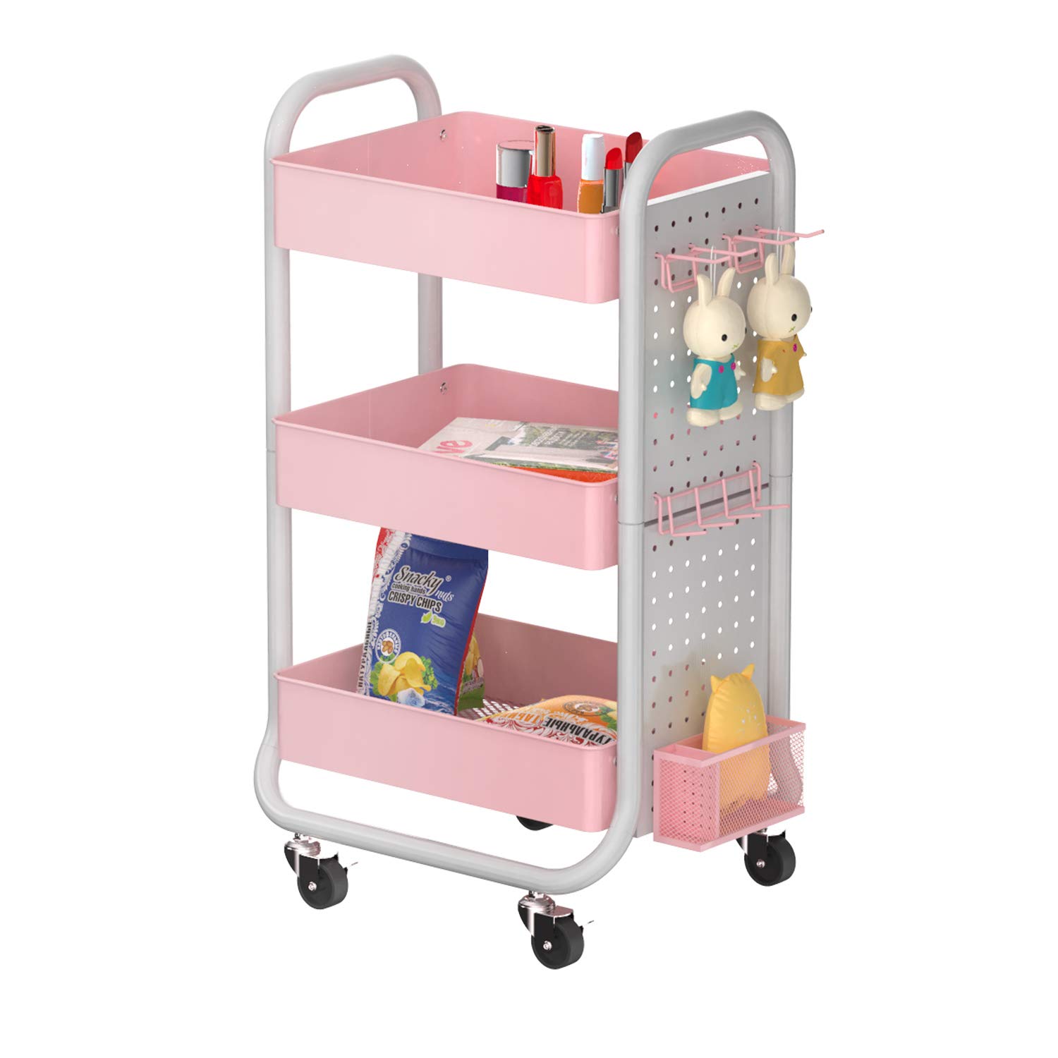 DESIGNA 3Tier Utility Storage Rolling Cart with Removable Pegboard