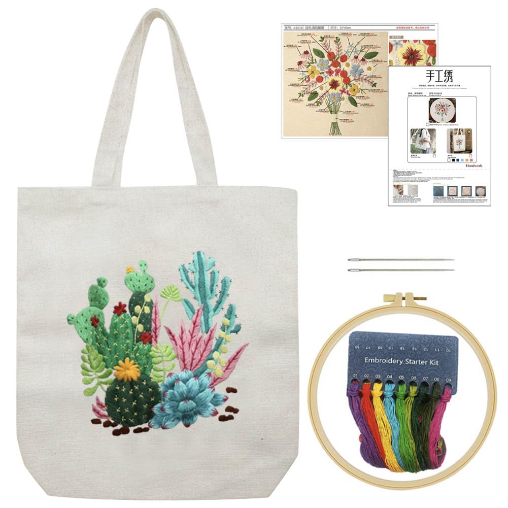 Beginner Embroidery Kit - DIY Canvas Tote Bag -1