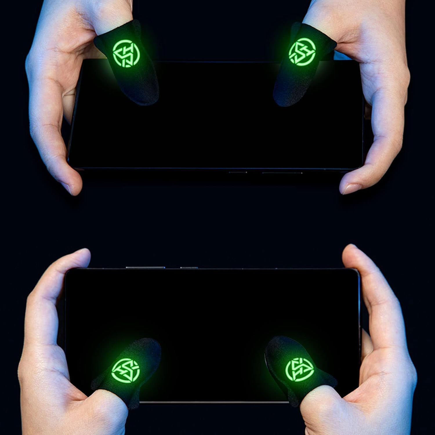 2 guantes negros para la punta de los dedos para juegos, a prueba de sudor, antideslizantes, transpirables, para juegos móviles, agarre para juegos, alivio del dolor, dedos de juegos para teléfonos