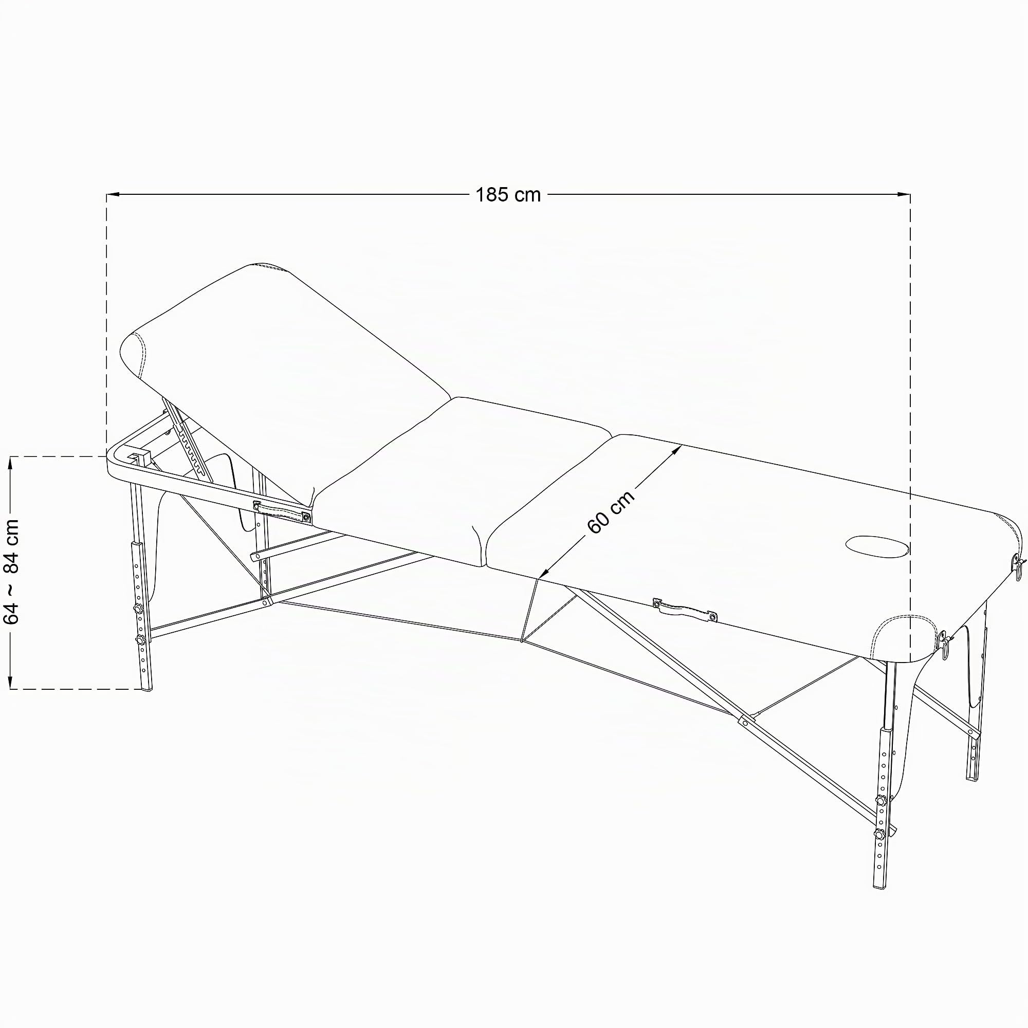 BELTOM® Table de Massage Basic 3 Zones Portables 185 x 60 cm. pour physiothérapie - Leger ne pèse Que 14,3 kg. - Cosmetique lit esthétique Pliante avec Panneau Reiki - Noir