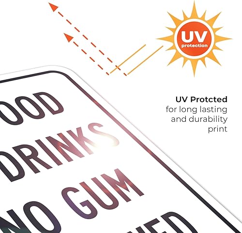 Miniatura 6 de Cartel de "No Food No Drinks No Gum Allowed", 10 x 7 pulgadas, calcomanías de vinilo de 4 mil, resistentes a la intemperie, fabricadas en Estados