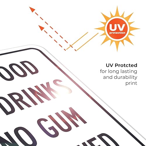 Miniatura 6 de Cartel de "No Food No Drinks No Gum Allowed", 10 x 7 pulgadas, calcomanías de vinilo de 4 mil, resistentes a la intemperie, fabricadas en Estados