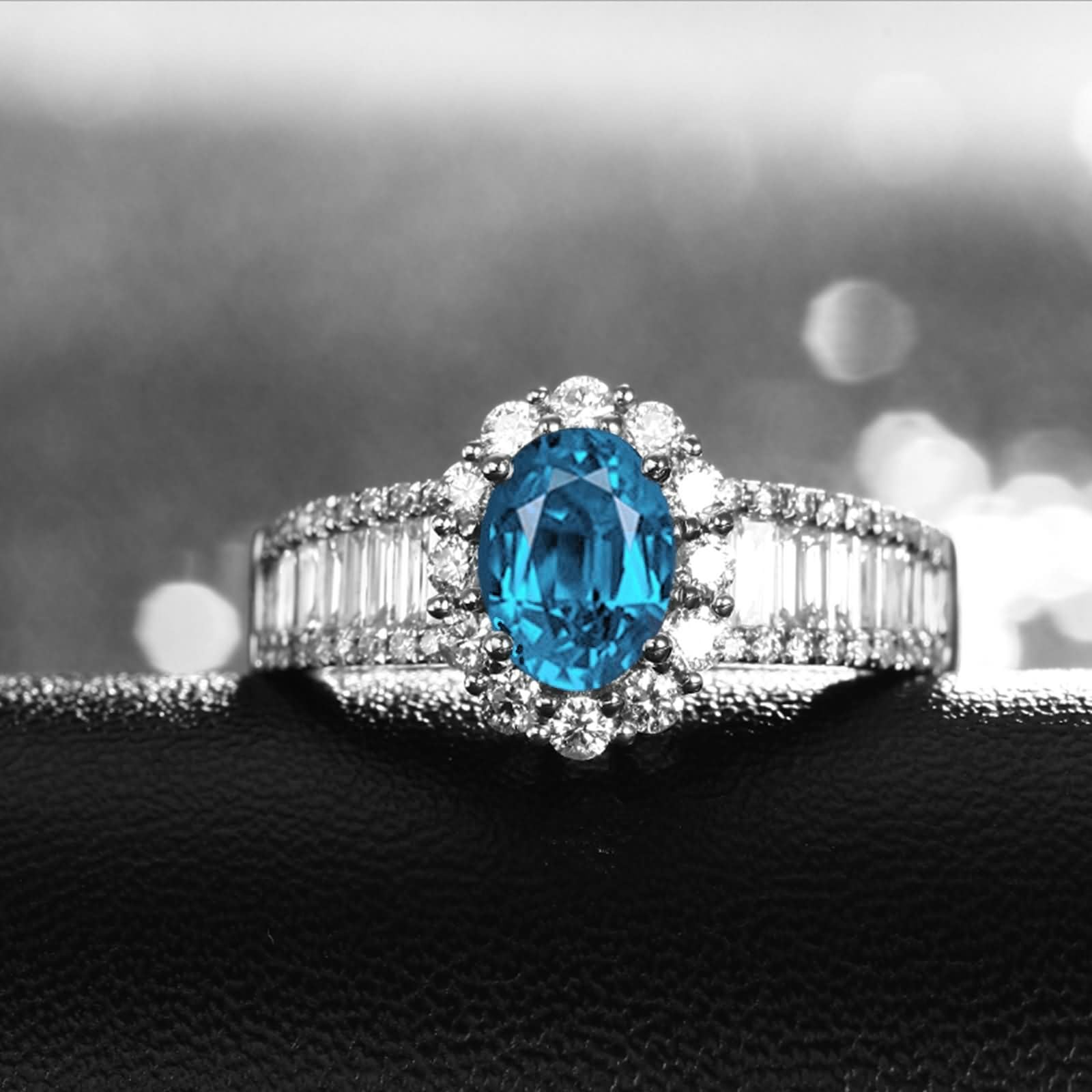 Anelli Fidanzamento Argento Donna 925,Anelli di Matrimonio 4 Griffe con Oval e Fiore Zirconia Cubica Azzurro Anello Donna Matrimonio Argento