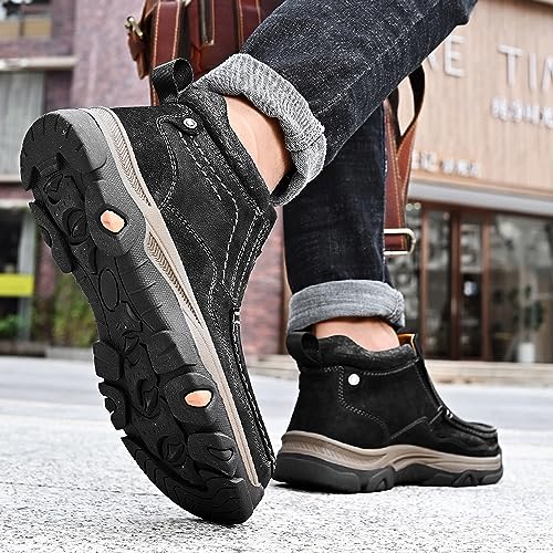 Image of MOSTELO Mens Slip On Casual Loafers Classic Outdoor Leather Walking Hiking Shoes Comfortable for Work Office Dress Outdoor High Top