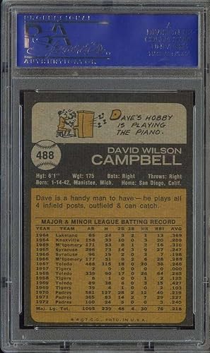 Miniatura 2 de 1973 TOPPS #488 DAVE CAMPBELL PSA 9 PADRES