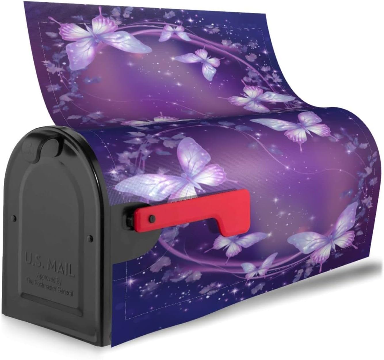 Purple Butterfly with Glowing Firework and Sparkle Star Mailbox Covers Magnetic Post Box Cover Wraps Standard Size 21x18 Inches for Garden Yard Decor
