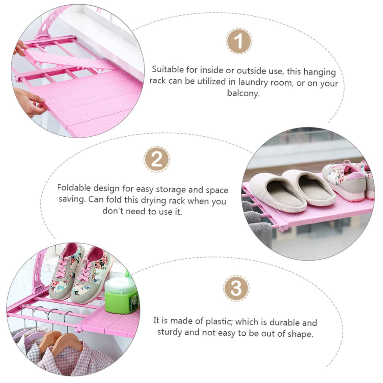 KOMBIUDA Telescopic Drying Rack Multi Hanger Portable Clothes Drying Rack Coathangers Drying Shoes Portable Drying Rack for Clothes Towel Rack Blemoacha Foldable Laundry Rack Pink Plastic