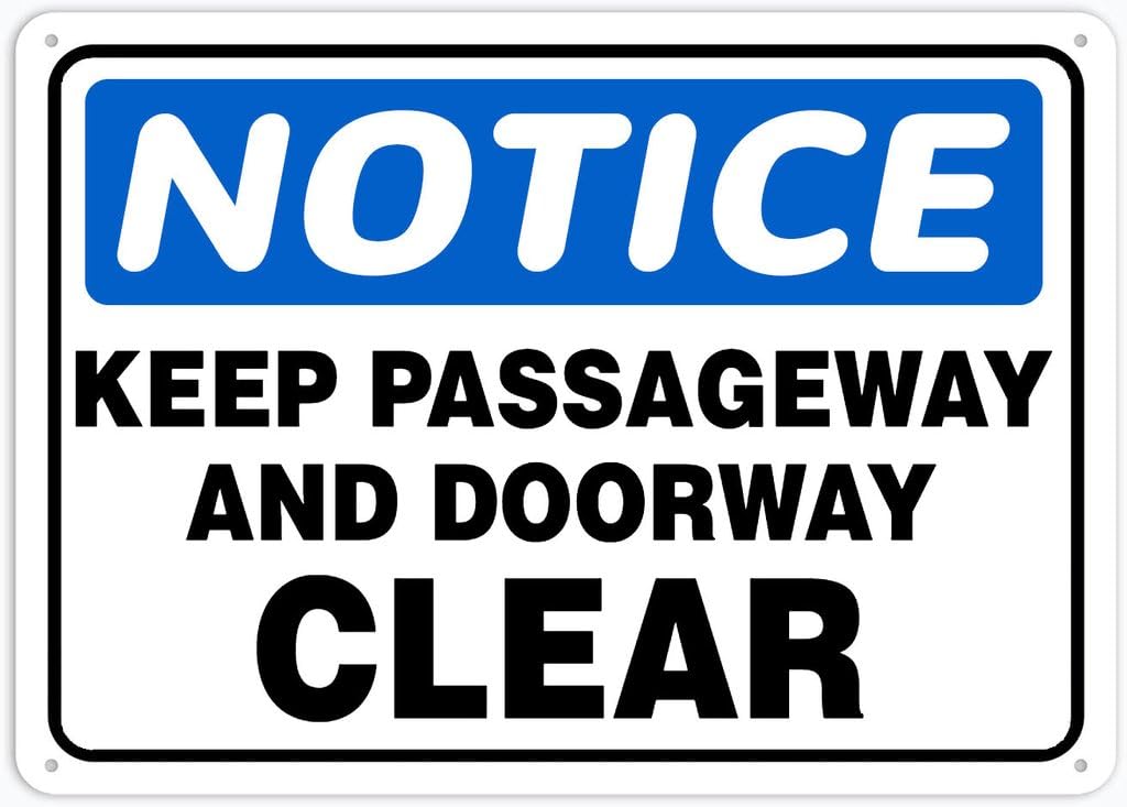 8"x12" Tin Metal Sign - Notice Safety Sign Keep Passageway And Doorway Clear - Outdoor Decor, Road/Street Warning Use