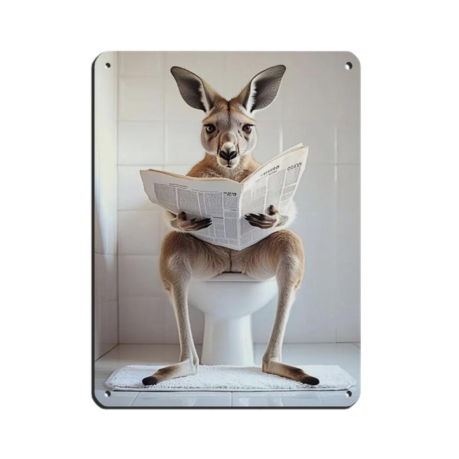 Lxwnze 30L X 40W Cm Kangaroo Sitting On Toilet Reading Newspaper Tin Sign Vintage Metal Pub Club Cafe Bar Home Wall Art Decoration Poster Retro 12X16inch(30X40cm)