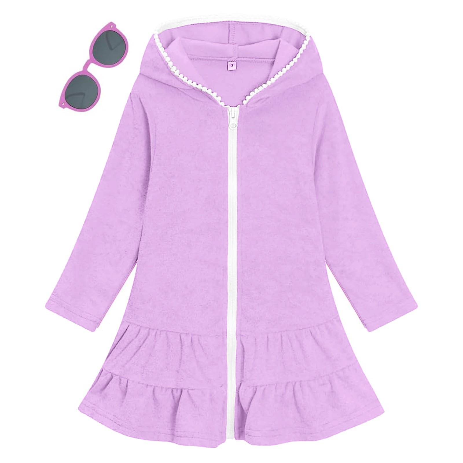 Cache-maillot de bain en tissu éponge à fermeture éclair pour filles avec lunettes de soleil