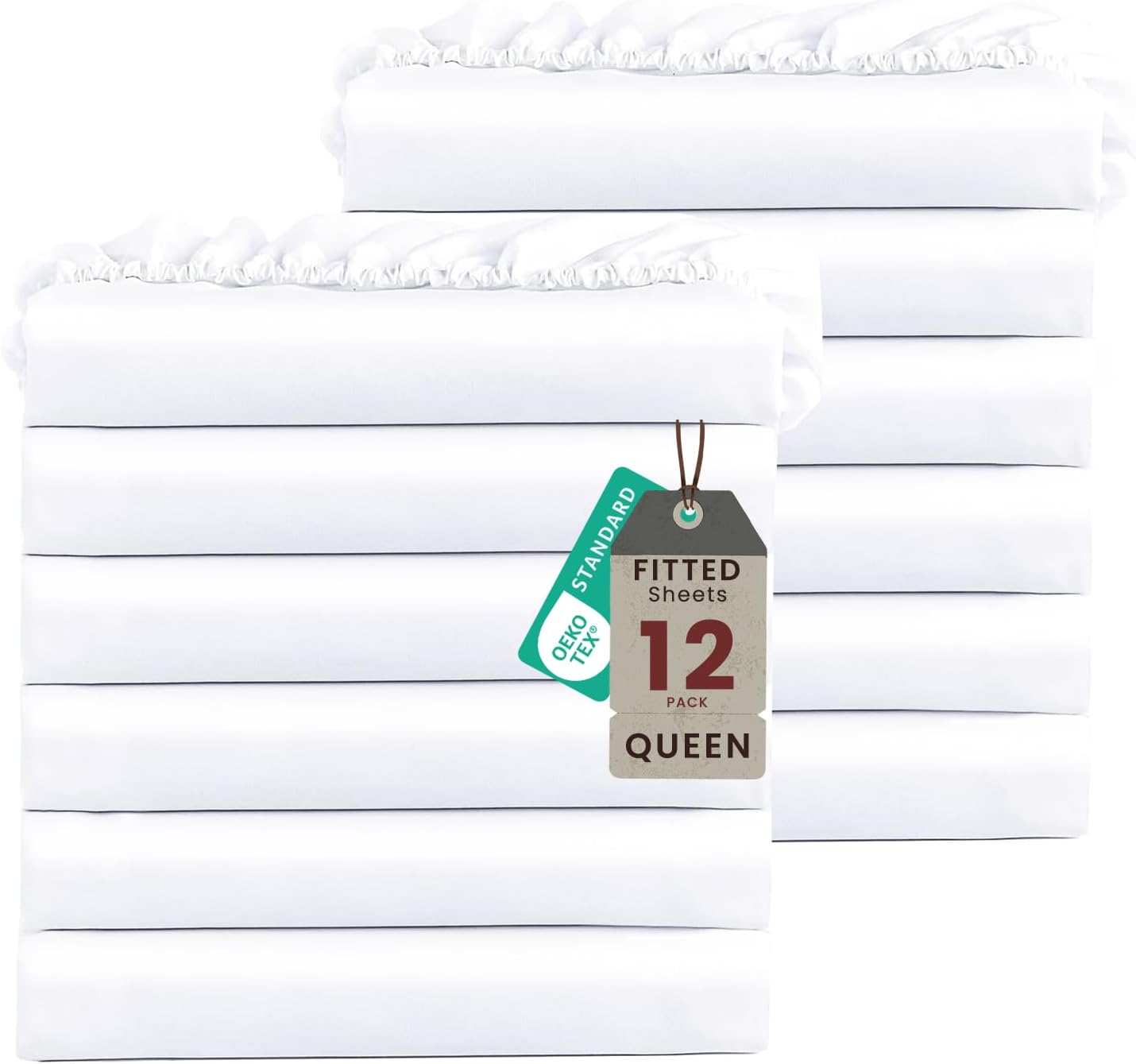 ROSE&RISY 12-Pack Queen Fitted Sheets, Bulk Ultra Soft Microfiber Bedding, Deep Pocket, Cooling & Breathable, Fade & Shrink Resistant, Easy Care Hotel Quality (White, Queen Size)