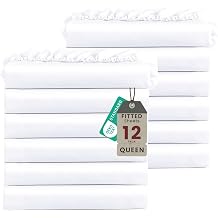ROSE&RISY White Queen Fitted Sheet, Soft and Breathable for Cozy Sleep, Cooling Fitted Sheet, 16 Deep Pocket, 12 Pack White, Queen Size