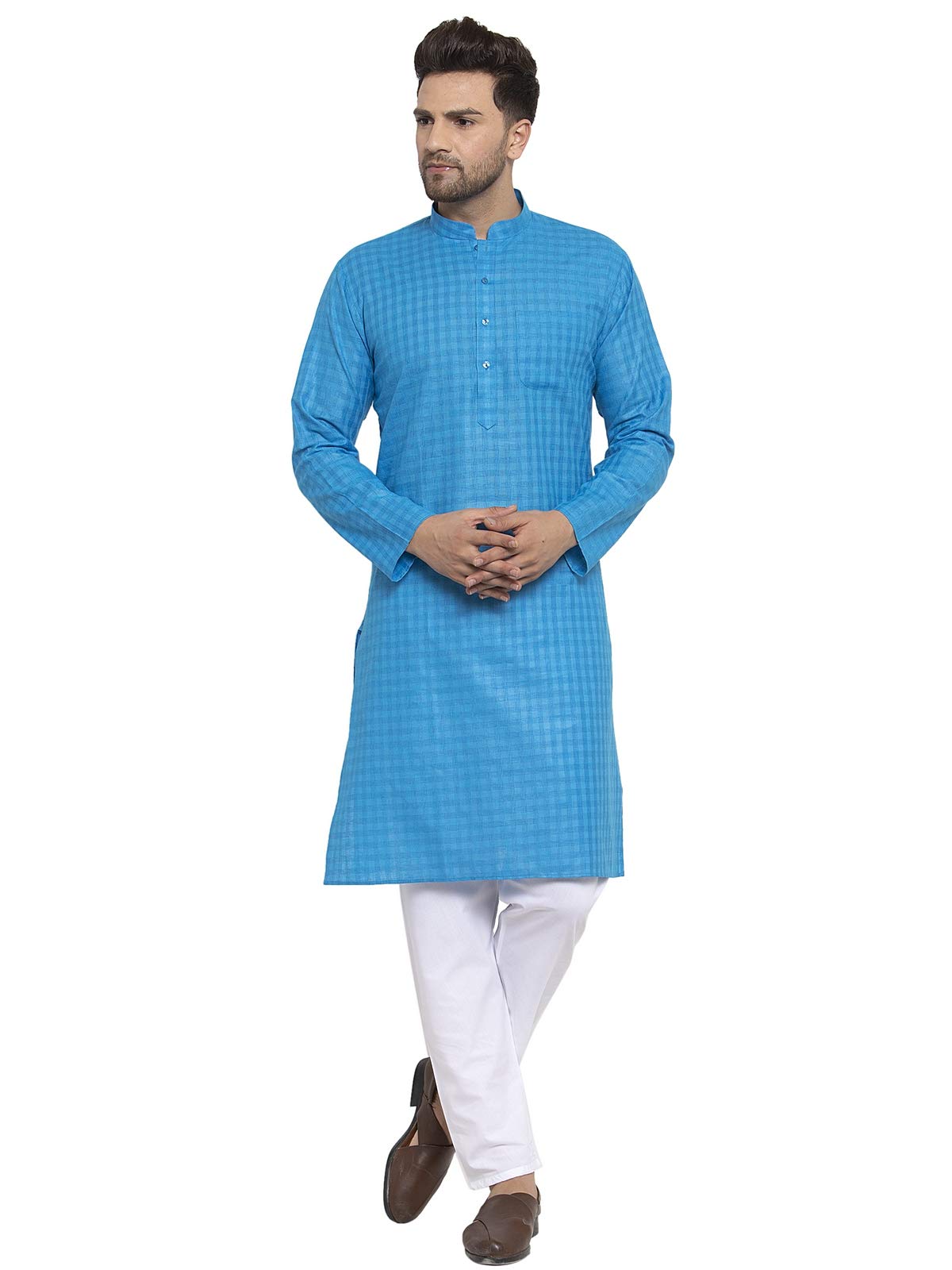 KRAFT INDIA Men's Self Check Woven Design Kurta Pyjama Set