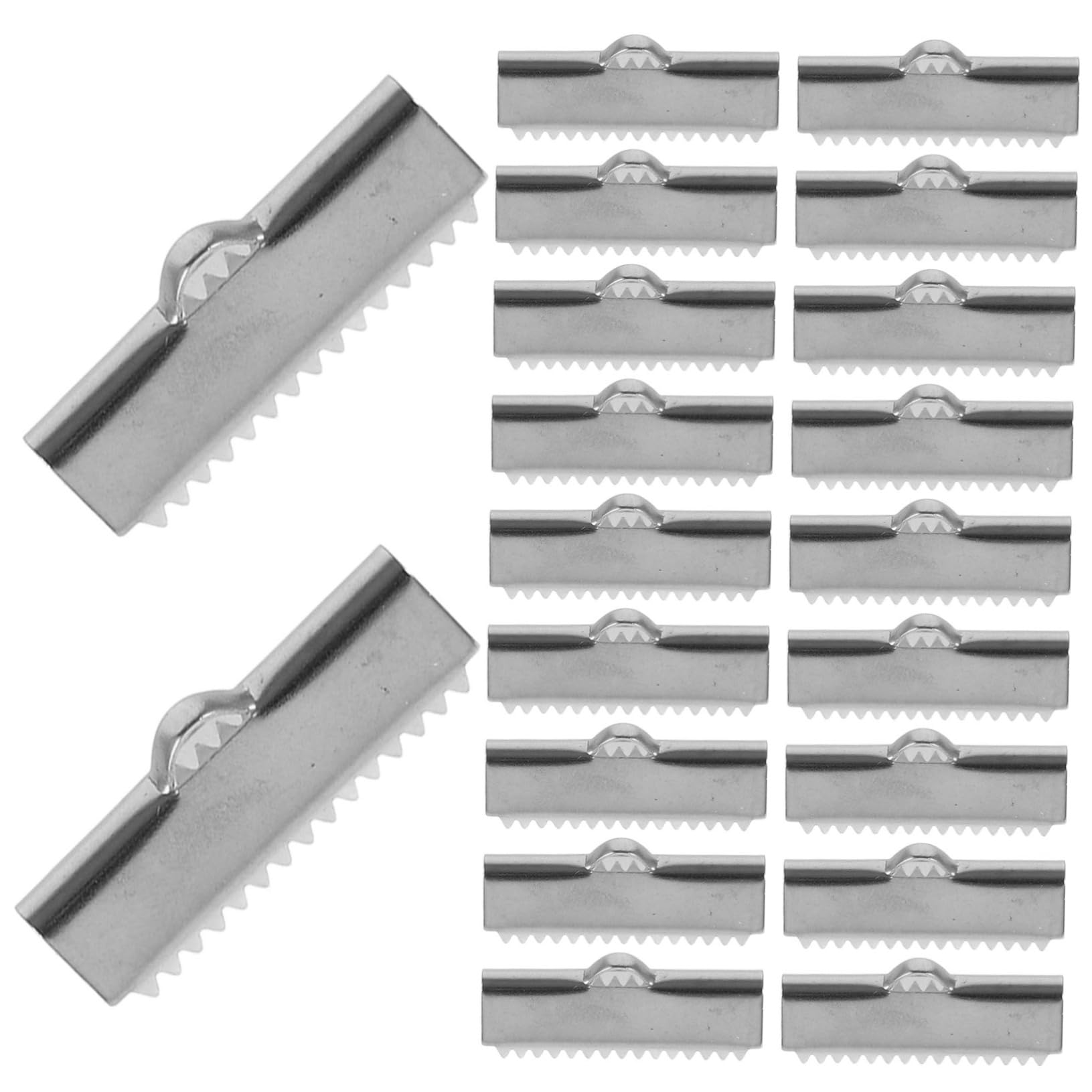 HAPINARY 20pcs Metal Leather Cord Clamp Jewelry Findings Ribbon Clamps for Cord Tooth Cap for Ribbon