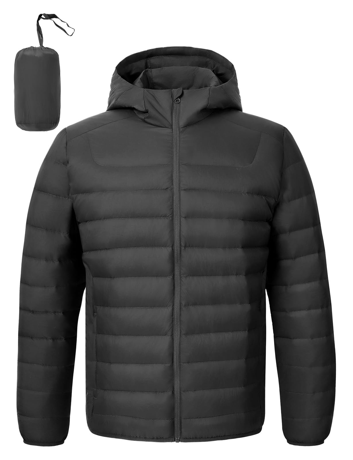 Photo 1 of TBMPOY Men's Lightweight Puffer Jacket Packable Winter Down Coat Hooded Warm Insulated Puffy Jackets Dark Grey,XXL