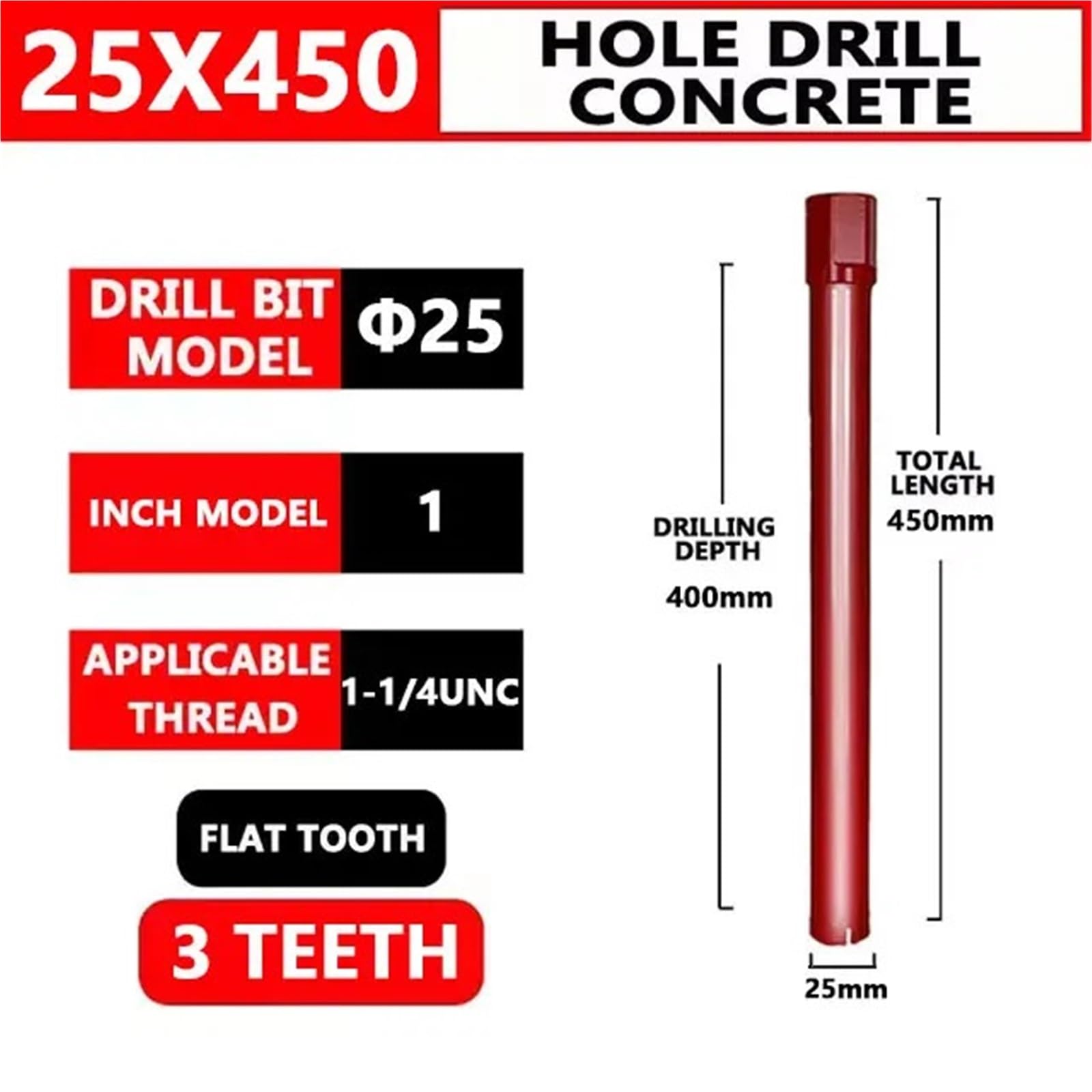 Broca de diamante para hormigón reforzado, 1 1/4UNC de diámetro de 25 mm a 202 mm, herramienta de perforación de pared para aire acondicionado