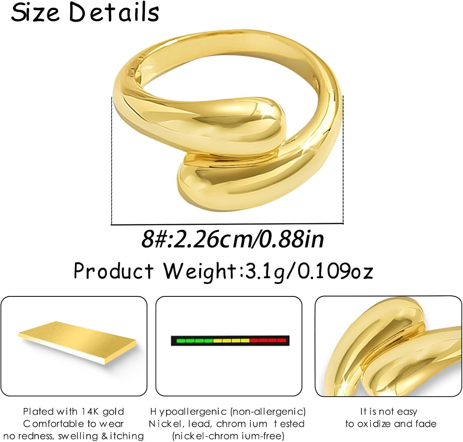 14K Gold Plated Bypass Ring Open Adjustable Ring for Women Dainty Stackable Rings for Women - Image 4