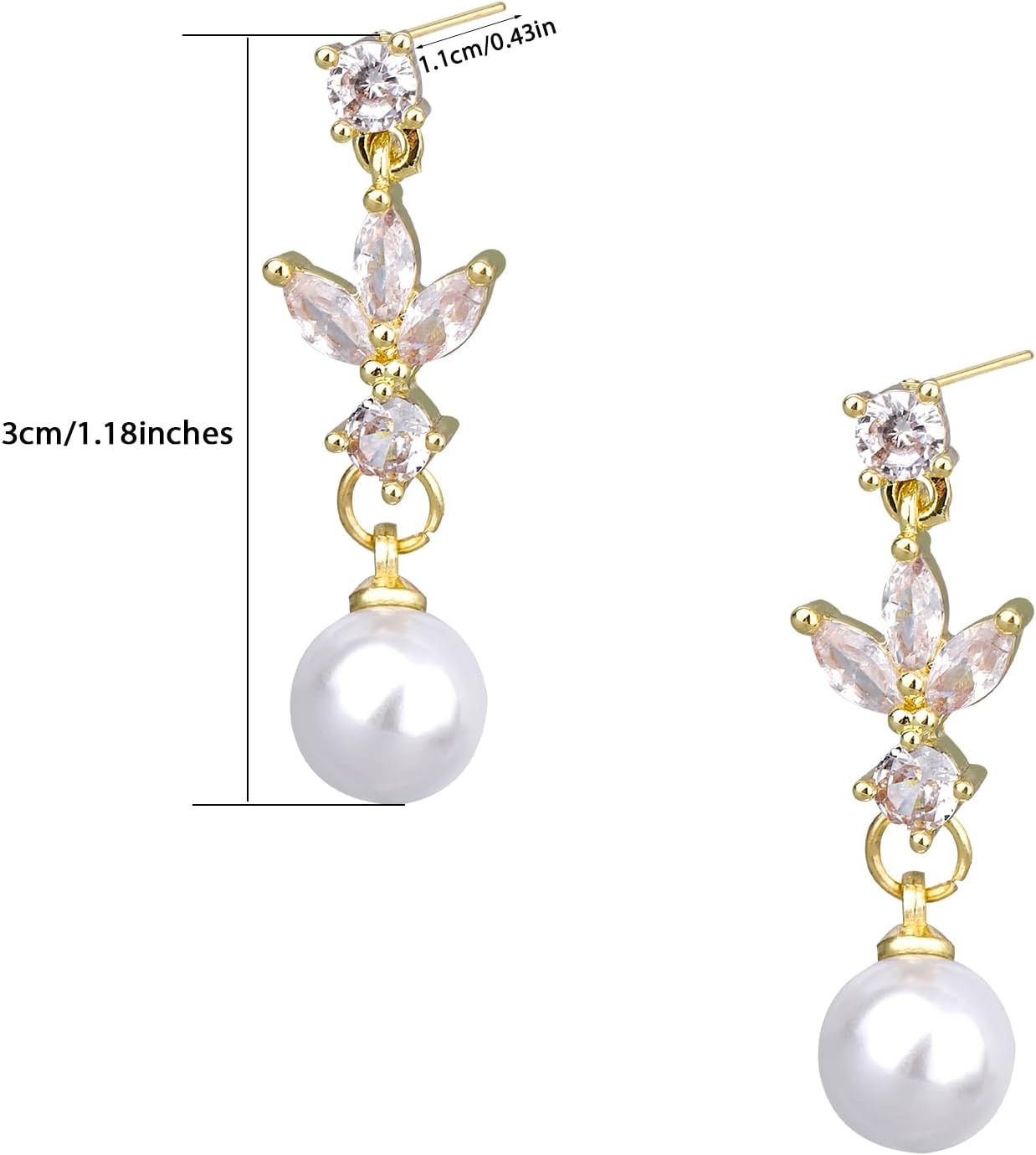 Dainty Pearl Dangle Earrings for Women, Gold Plating CZ Pearl Drop Earrings with Cubic Zirconia Wedding Jewelry for Bridal Anniversaries Prom Party Gift - Image 2