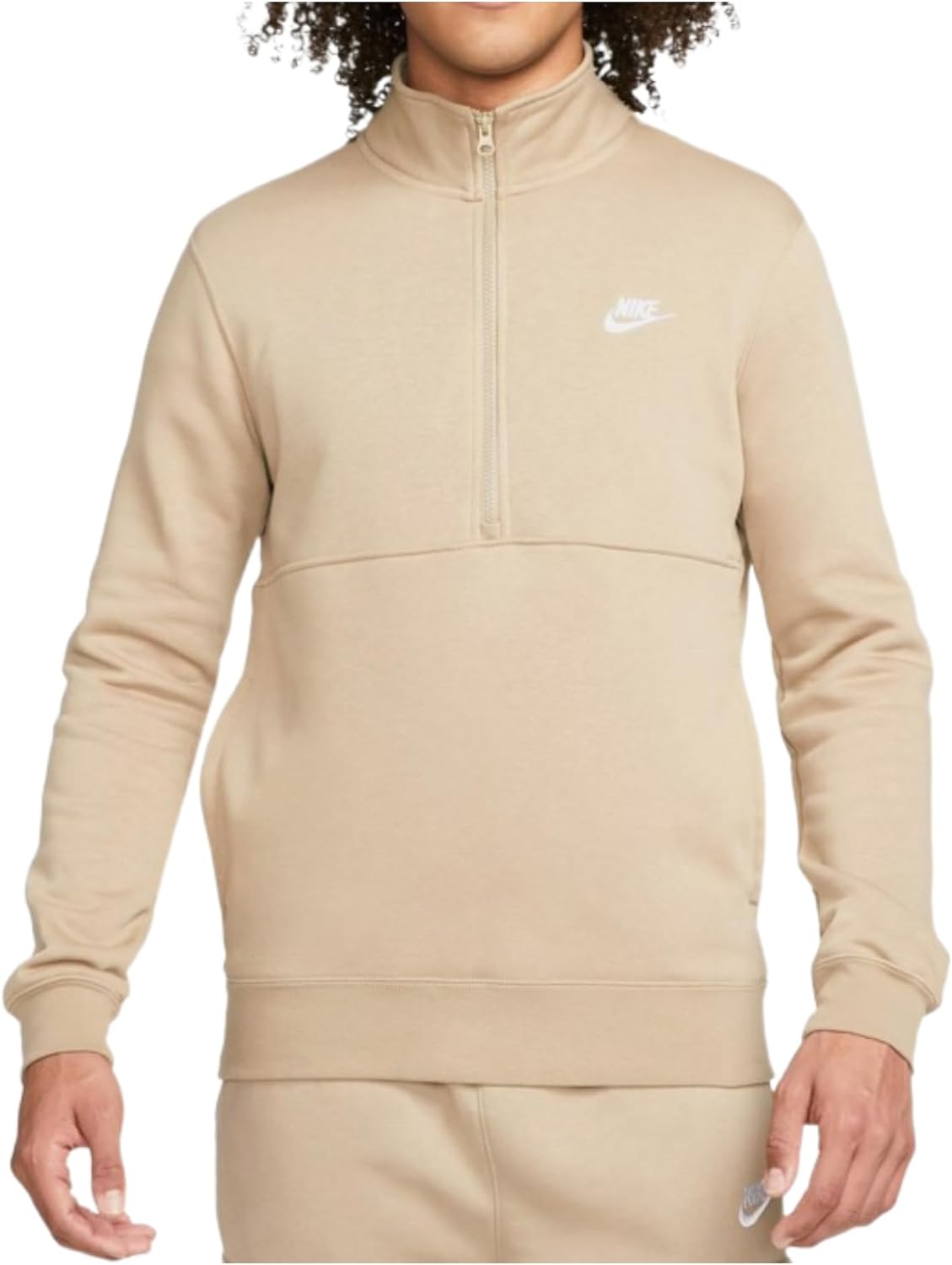 NSW Club Half Zip Mens Jacket (DD4732-247, Khaki/White) Size Medium