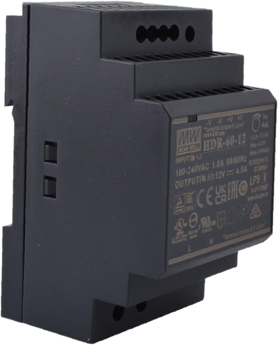 MW Plastic Case HDR-60W-12/15/24/48/5V Step Shape Class II Ultra Slim Step Shape DIN Rail AC-DC Single Output Power Supply (HDR-60-12)