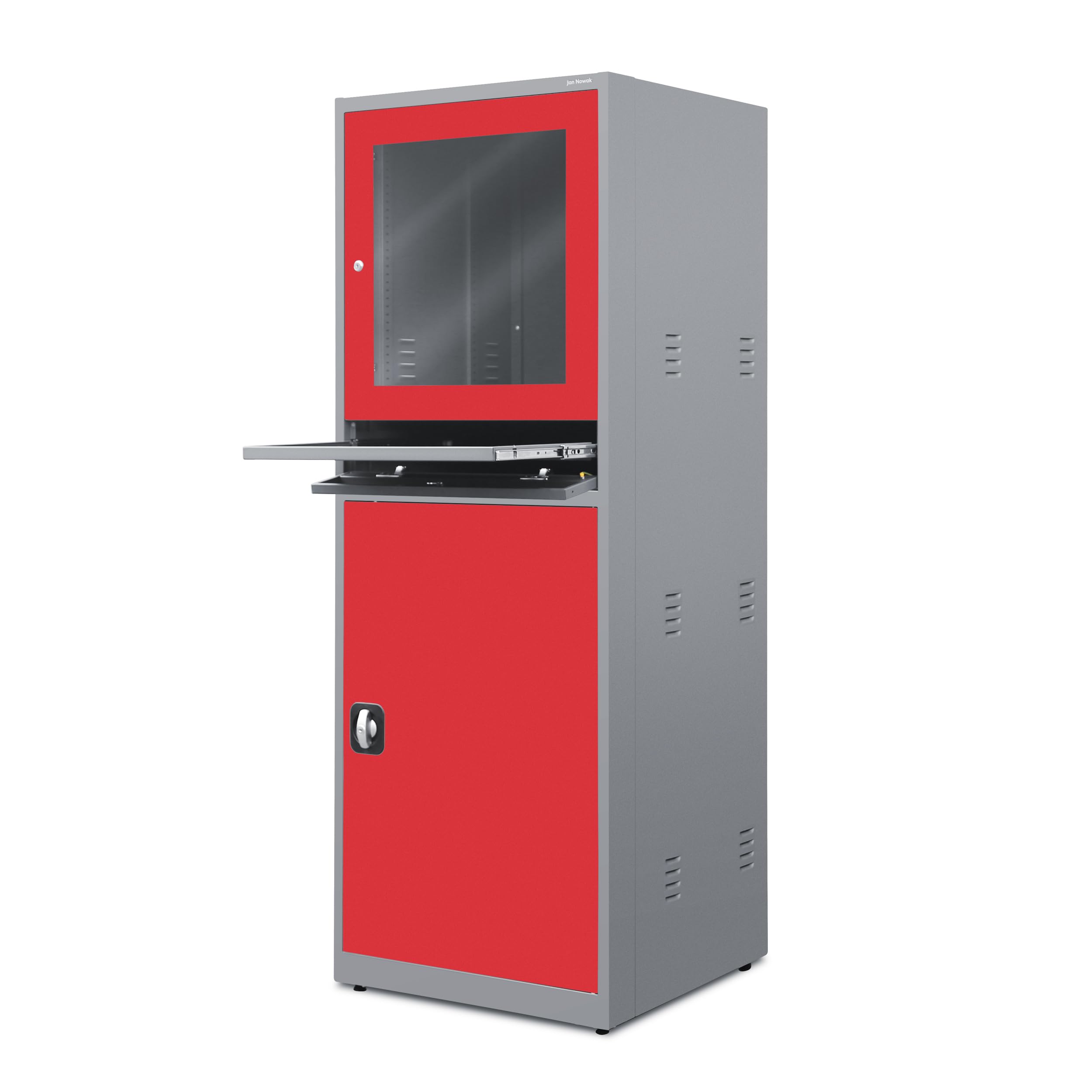 Jan Nowak Poste de Travail Informatique Armoire PC Armoire Informatique avec tiroir pour Atelier Entrepôt Métal 175 cm x 64 cm x 63 cm (Anthracite-​Rouge)