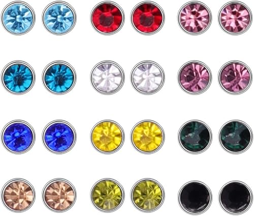 Miniatura 5 de 12 Pairs surgical Stainless Steel CZ Stud Earrings for Women, Cubic Zirconia Birthstone Stud Earrings Set with Clear Silicone Earring Backs