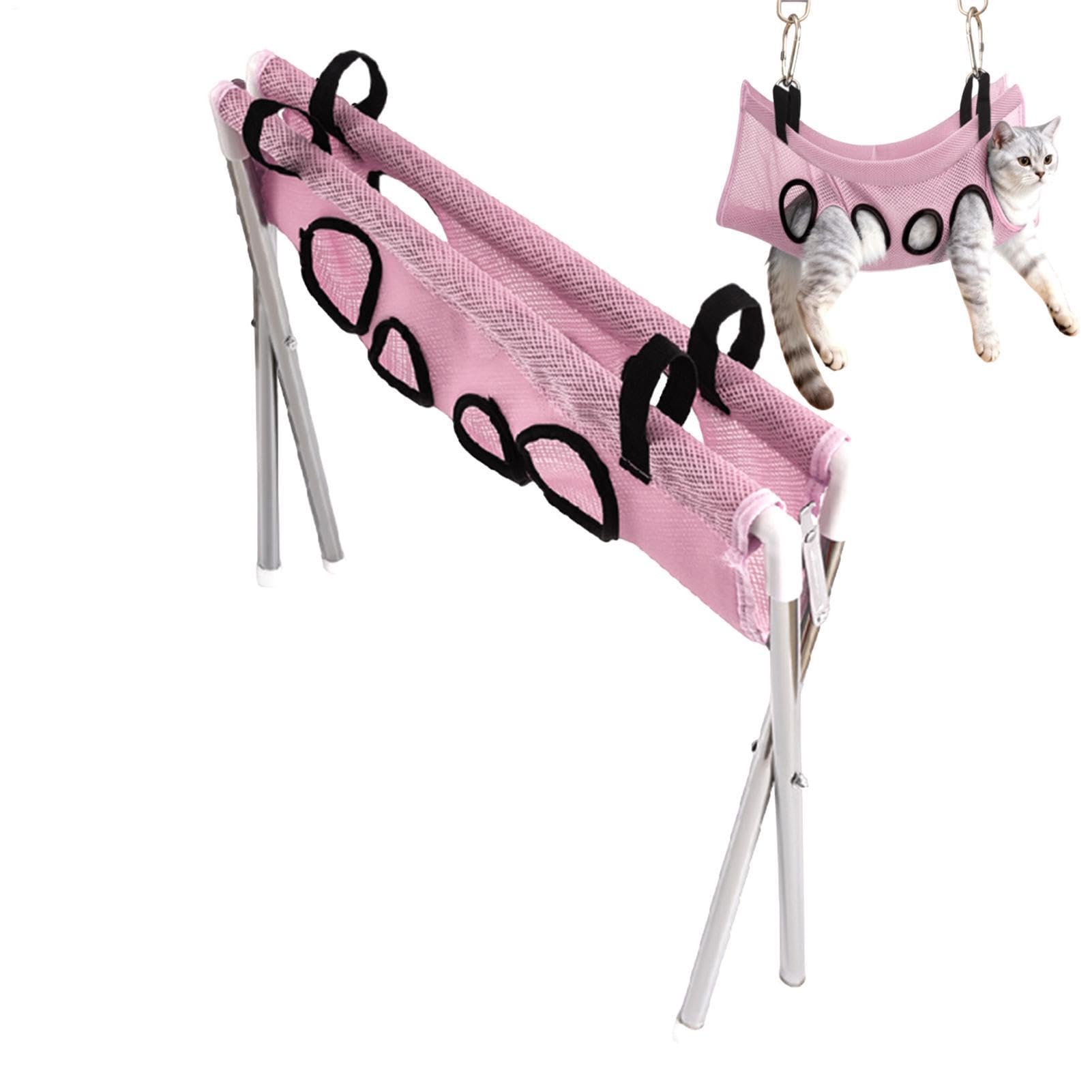 Dog Grooming Hammock, 8 Holes Anti Escaping Cat Grooming Hammock, Pink