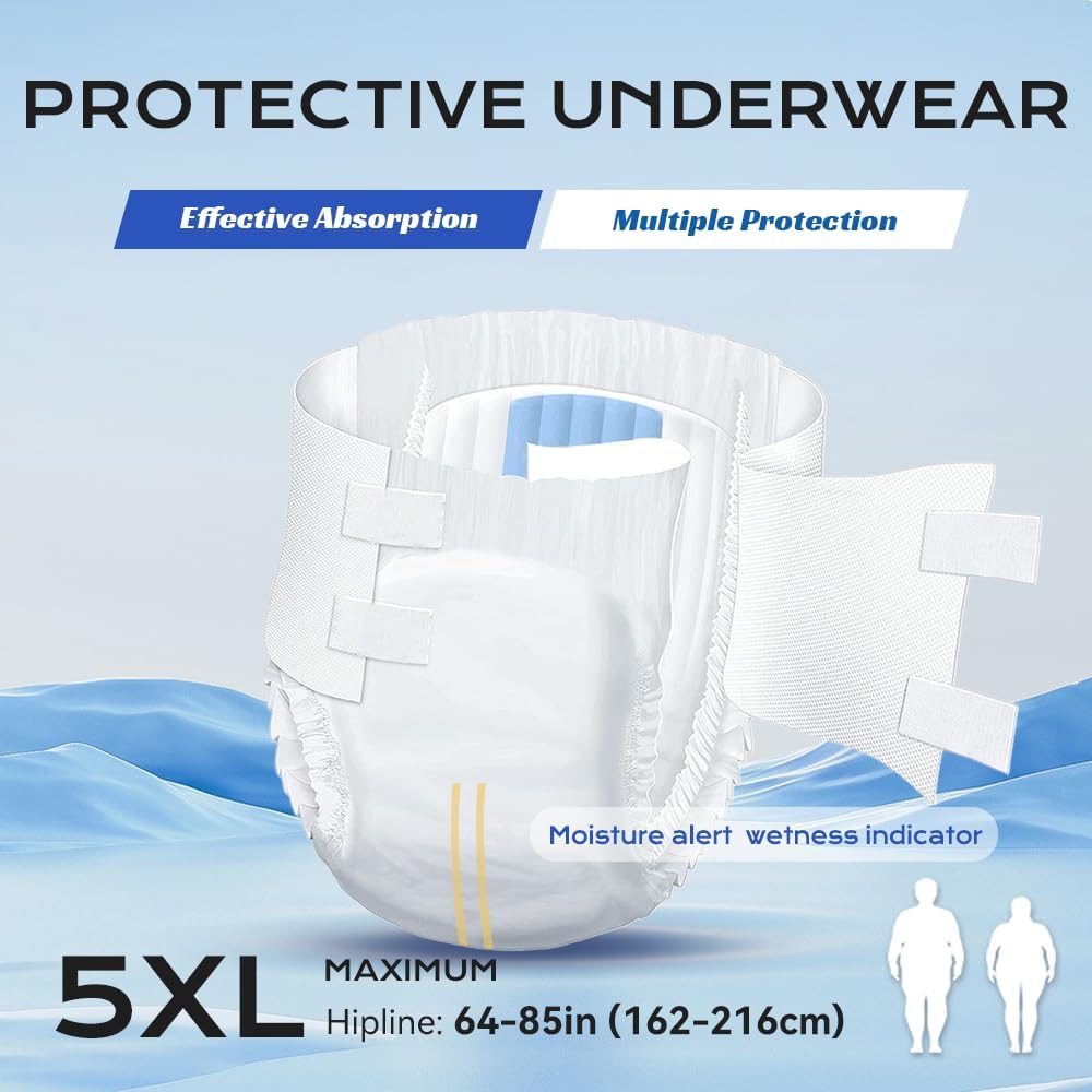 Bariatric Adult Diapers 5XL Women&Men of Deodorization,Medical Waist 64-85IN 8 PCS/Box,Absorb Effectively Disposable Underwear with Tabs,Fixed Firmly Incontinence Underwear Advanced Technology DU001 - Image 4