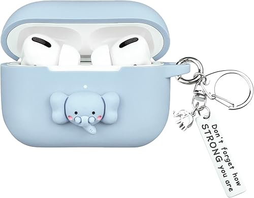 Wonhibo Funda para Airpod Pro, bonita funda Kawaii para Airpod Pro 2019 con llavero para mujer (elefante)