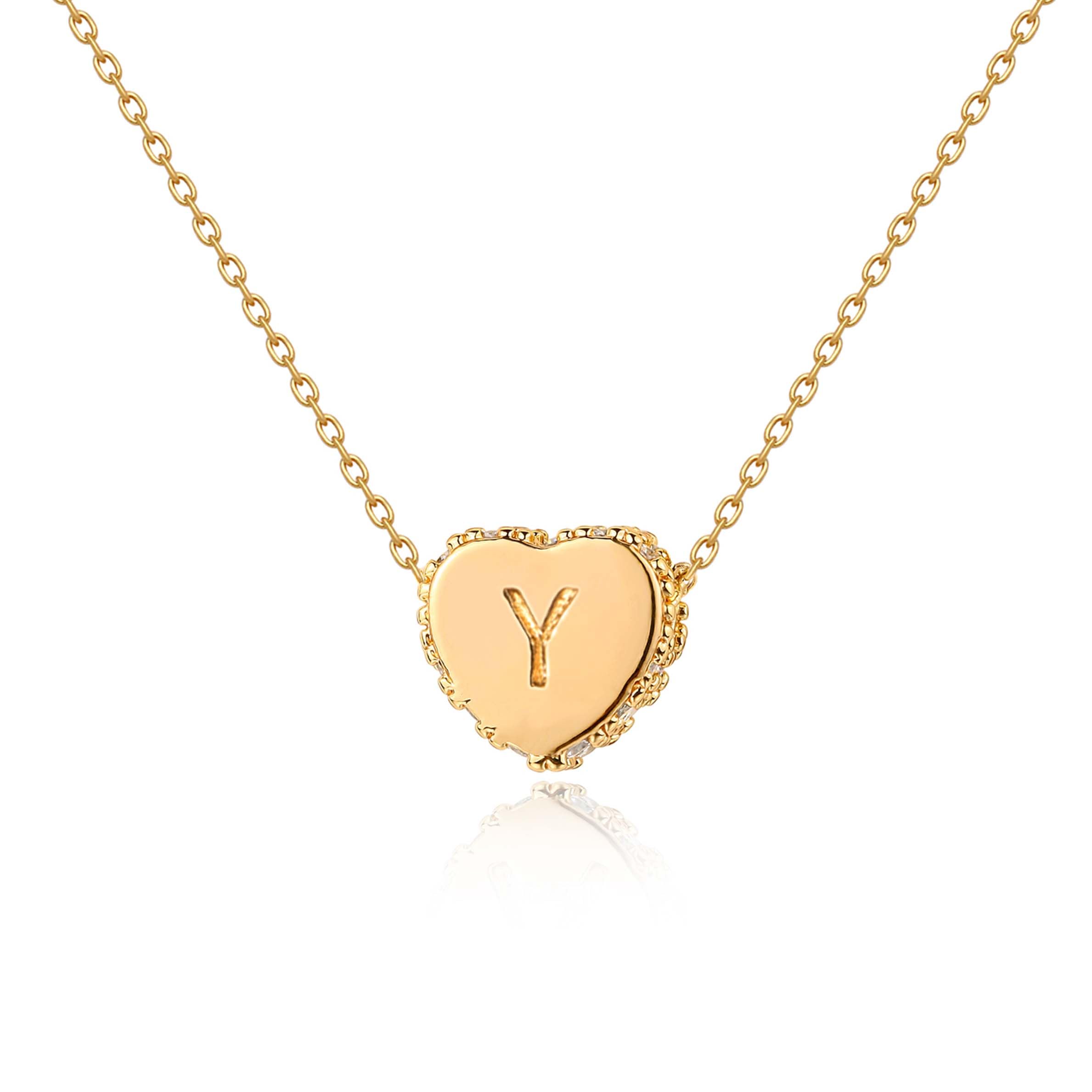 Jenosy Kette Damen Herz Kette mit Buchstaben Gold Personalisierte Kette mit Namen Zarte Kette Herz Buchstaben Anhänger für Mädchen 18K Vergoldete Namenskette Modeschmuck für Frauen und Mädchen