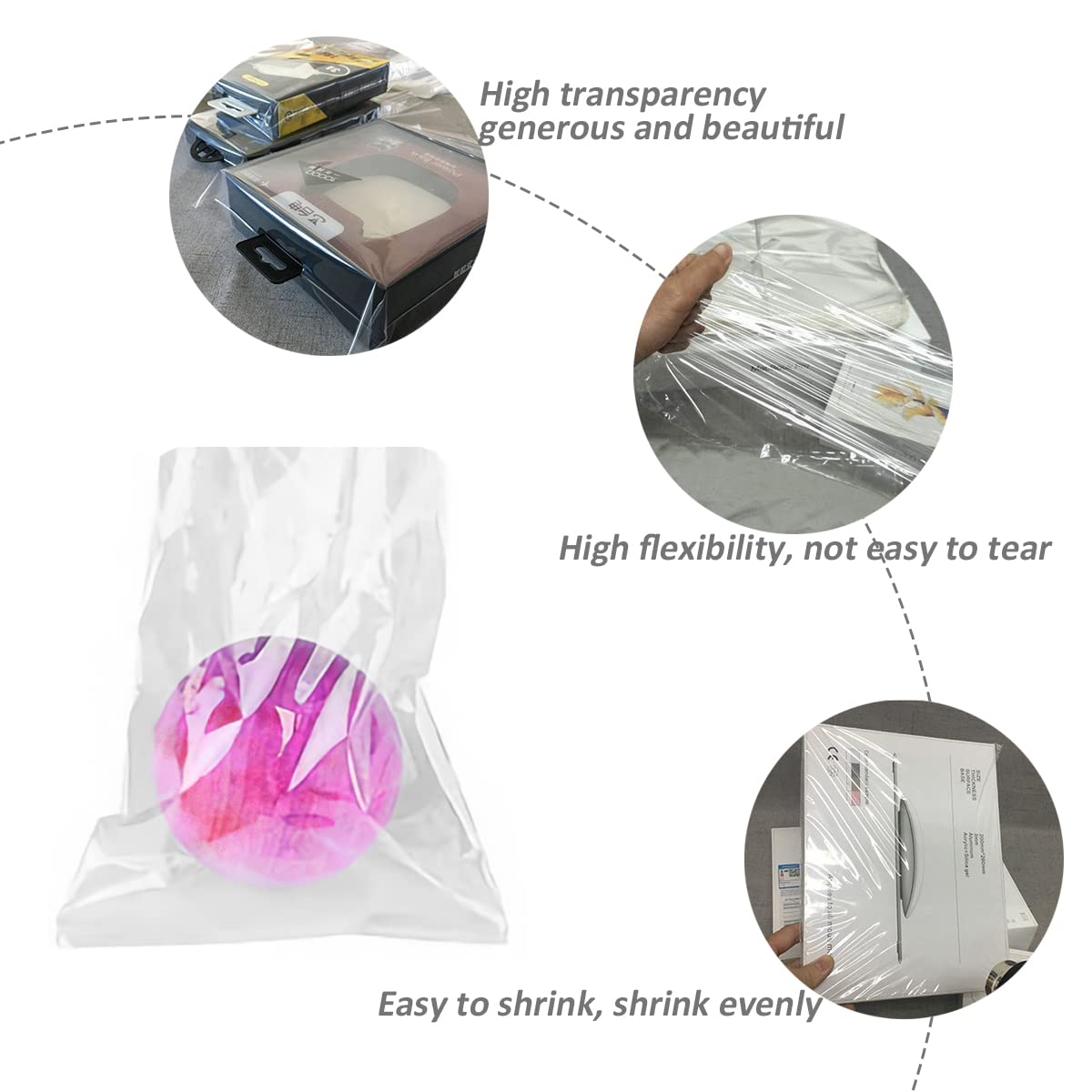 Lot de 200 sacs en film thermorétractable YUTOU 10 x 16 cm étanches POF thermorétractables sacs transparents pour savons, bombes de bain, bougies, petits emballages cadeaux