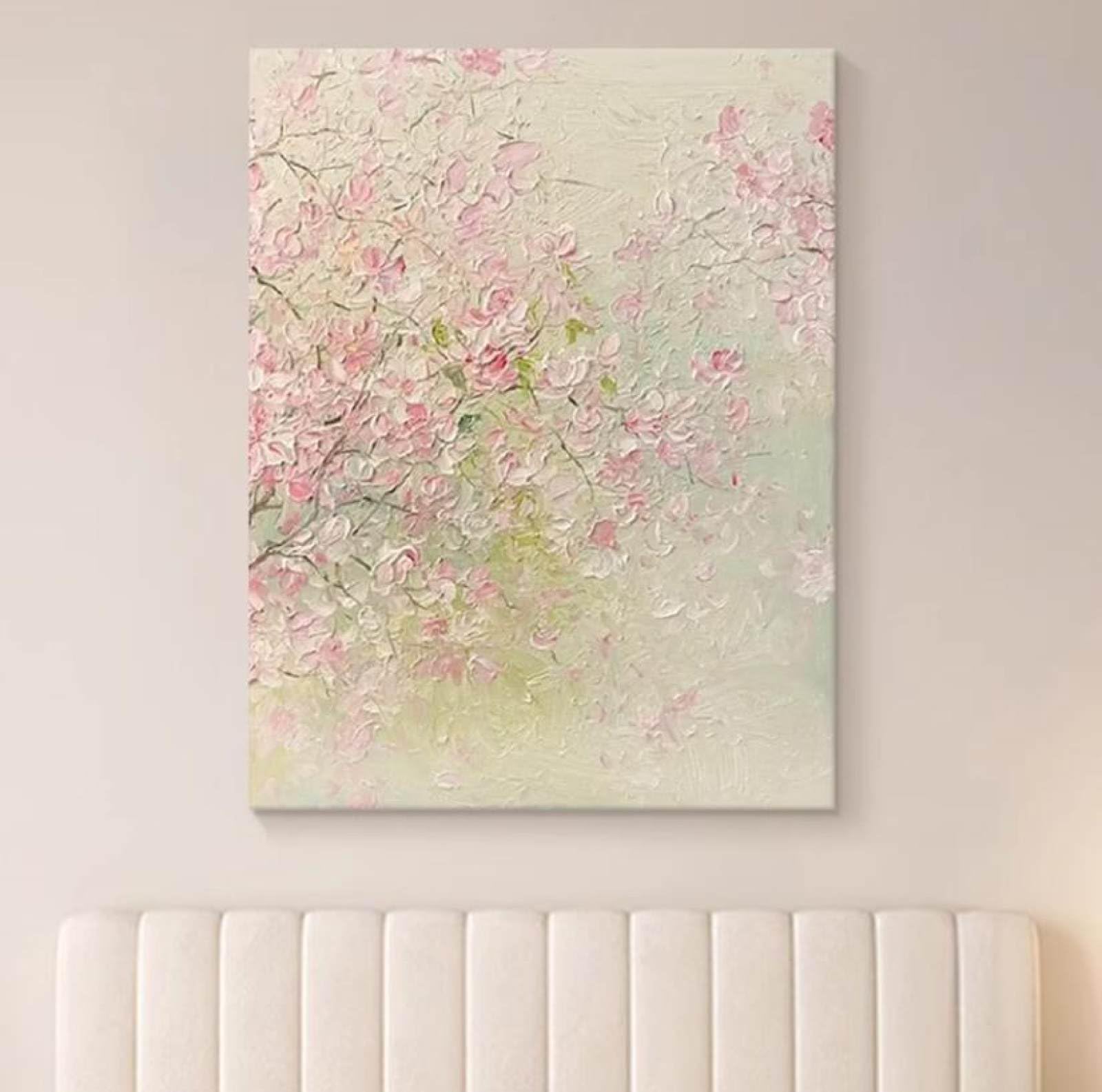 Peinture à l'huile de prestige rose abstraite sur toile de maître