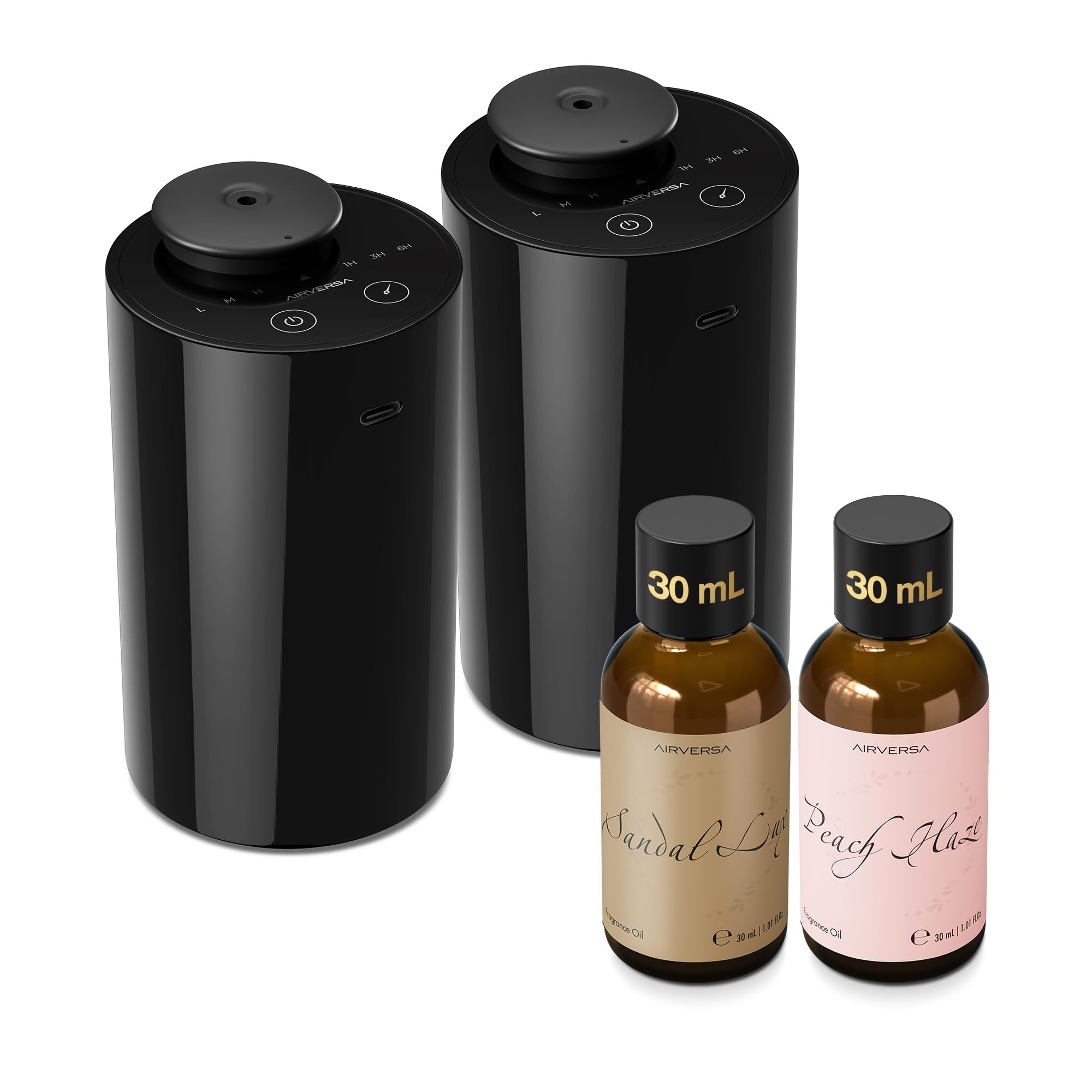 Photo 1 of Airversa Waterless Essential Oil Diffuser Starter Kit with 2 x 30mL Fragrance Oil, Battery Operated Mini Scent Air Machine Portable Diffuser for Home Car Office Room, Black AN6 2 Packs Kit