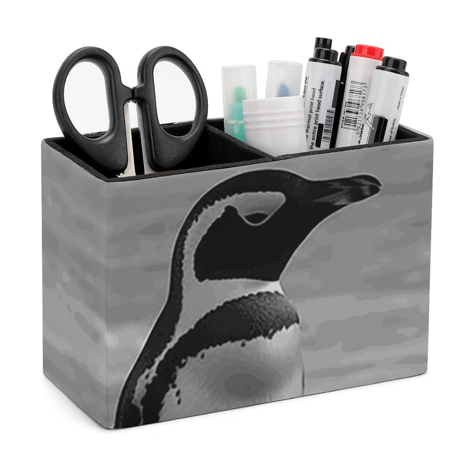 JTREHY Penguin Standing on The Beach Pencil Holder Exquisite Fashion Leather Pen Receptacle Soft High-End Pen Container for Office Home Accessories Or Housewarming Present