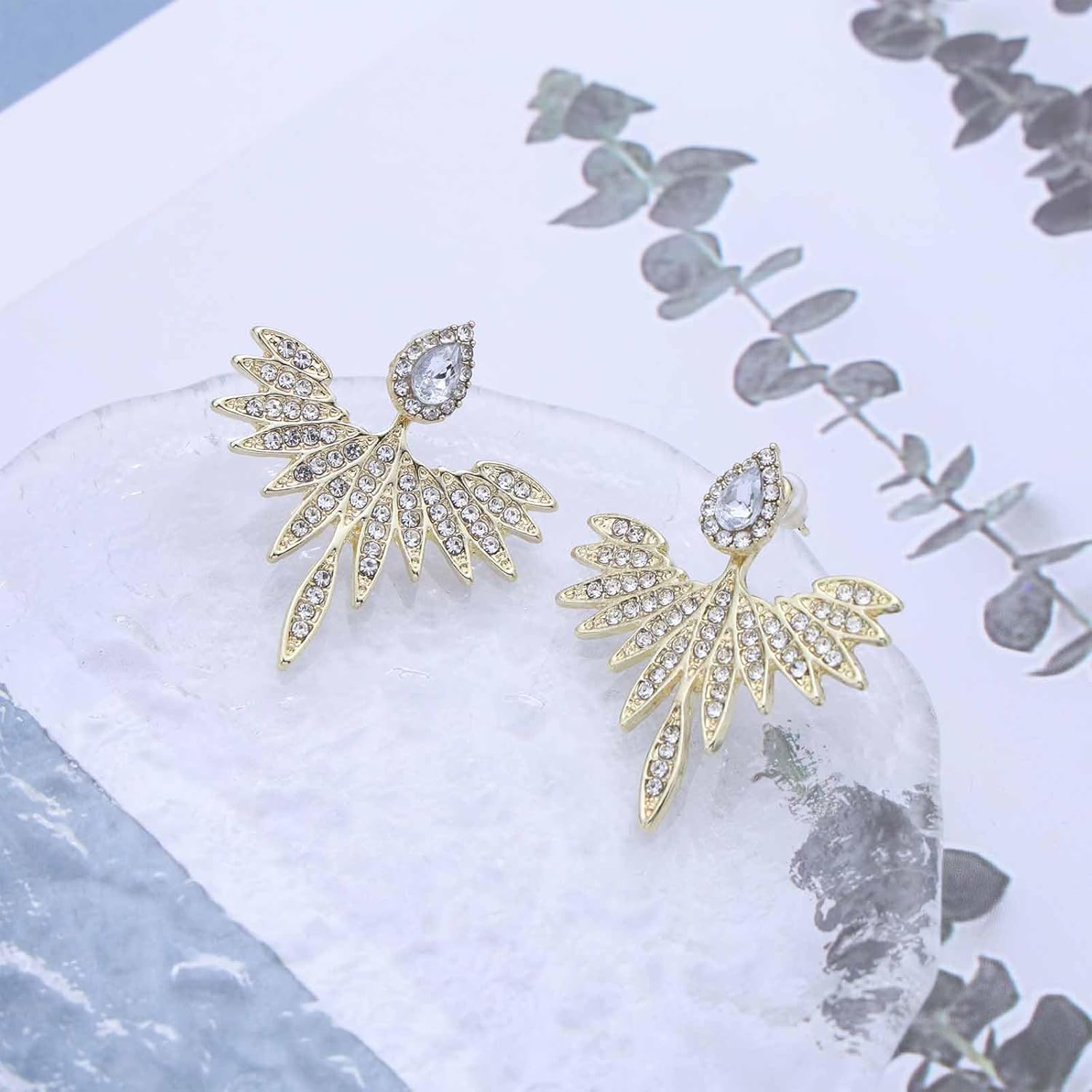Andelaisi Boho Crystal Wing Ear Jacket Earrings Vintage CZ Angel Wing Earrings Gold Feather Wing Earrings Personalized Guardian Angel Stud Earrings Jewelry for Women - Image 5