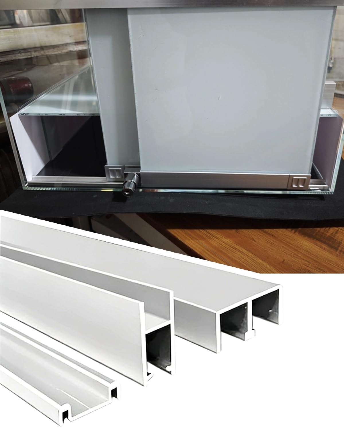 Sliding Door Kit Glass Wardrobe Door Track with Down Door, Display Vitreous Cabinet Hardware Kit, Glass Door Cupboard U Channel(Silver,90cm/35.4inch)