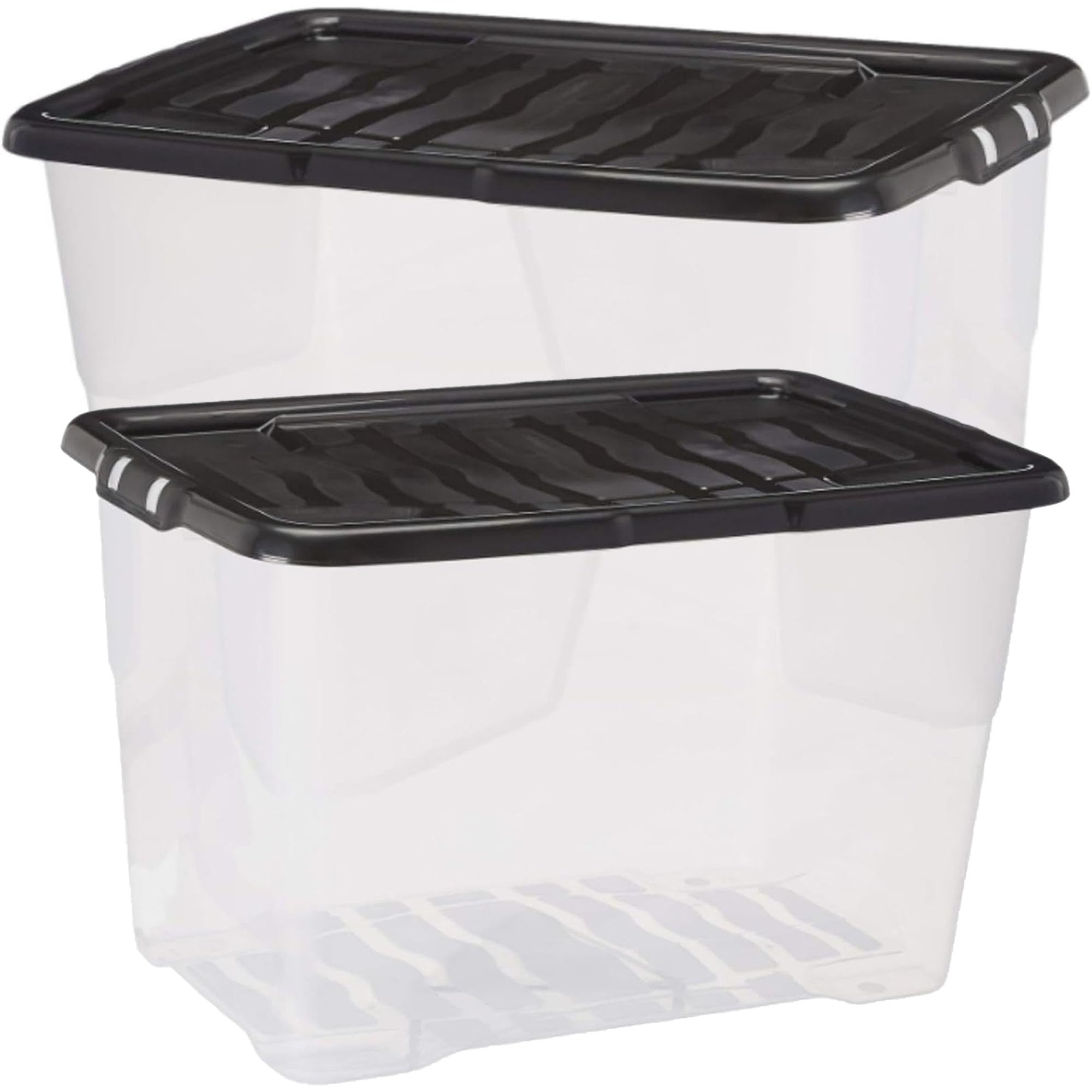 Storm Trading Group Black 5 X 65L Large Curve Plastic Storage Boxes With Lids Stackable, Clear & Durable Container For Home & Office (41Cm H X 39Cm W X 60Cm D)