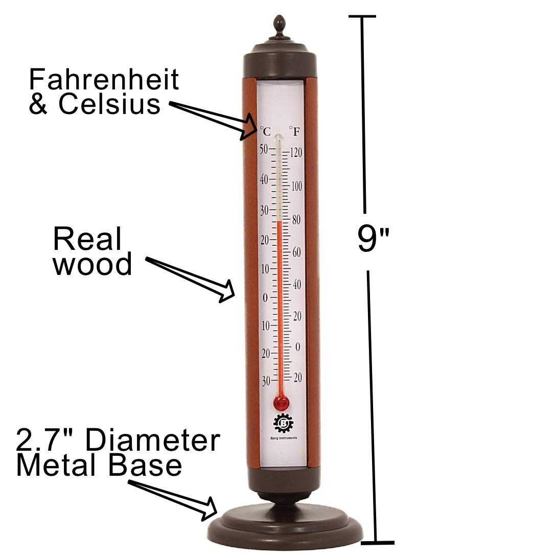 Bjerg Instruments Indoor Thermometer for Home – Room Temperature Monitor with Analog °F/°C Display, Vintage Desktop Temperature Gauge for House or Office