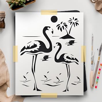 Flamingo Sunset Reusable Sturdy Stencil Clear Custom Cut Plastic Sheet Template Cutout Sign DIY Supplies for Airbrush Painting Drawing 1-5x6 inch