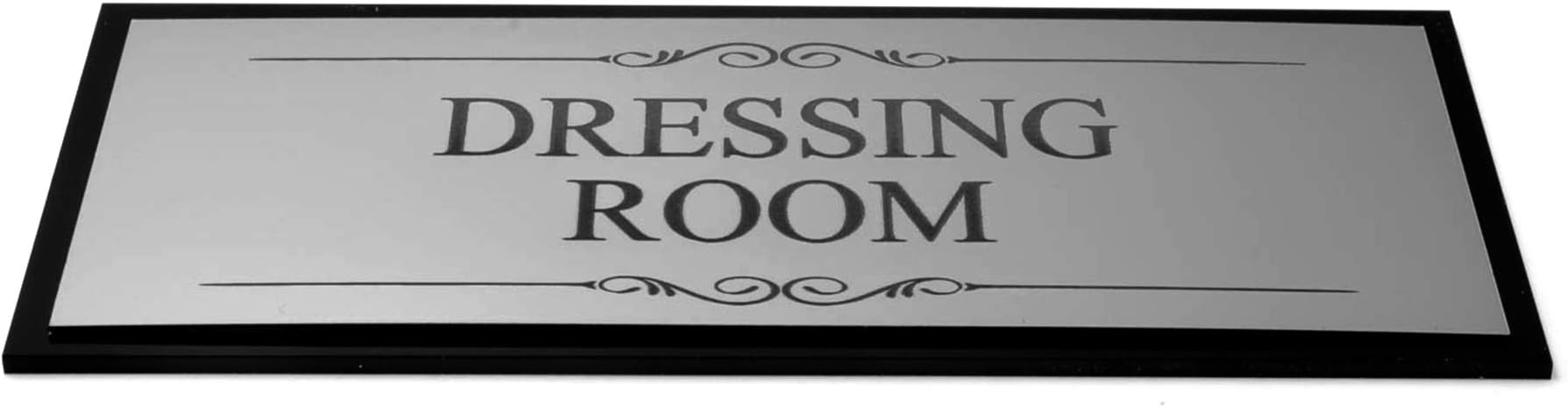 Dressing Room Door Sign, Adhesive Plaque, Stylish Metallic Silver and Black - Acrylic (Size 19.5cm x 7.6cm) supplied with adhesive strips