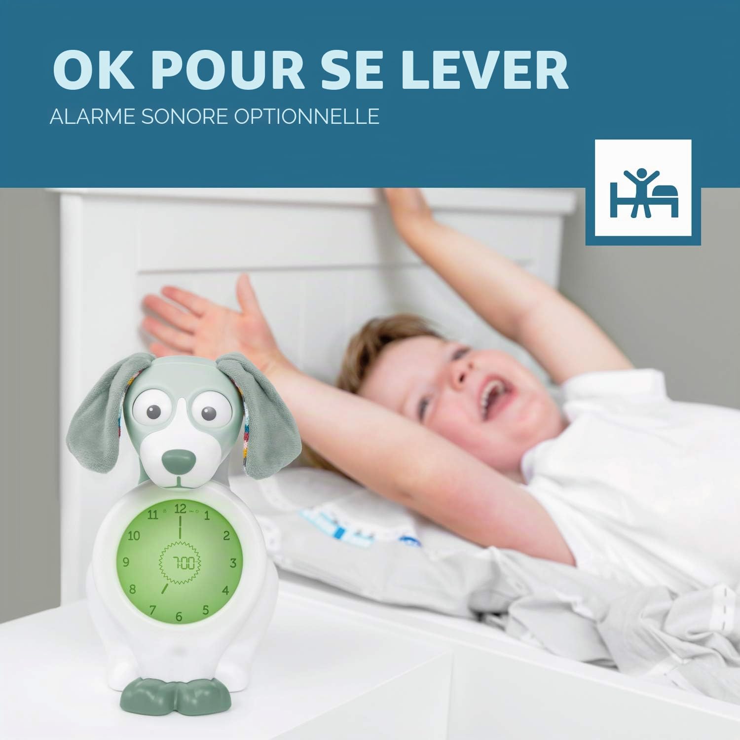 ZAZU Davy The Dog Clock - Horloge d'entraînement au Sommeil et veilleuse pour Enfants | réveil Lumineux