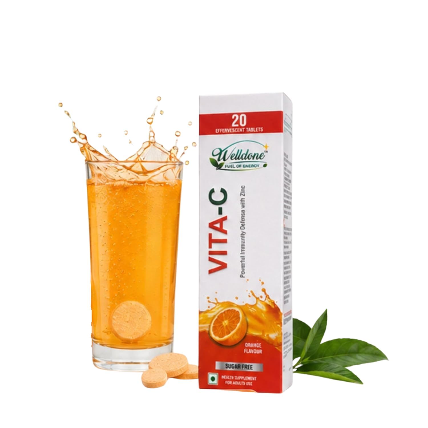 Welldone Vita-C Effervescent Tablets with Zinc, 20 Tablets | Vitamin C Supplement for Immunity, Energy, Antioxidant Support & Healthy Skin | Sugar Free Orange Flavour (Pack Of 4)-picture-10