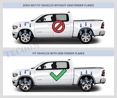 Miniatura 10 de Tecoom Aletas de barro compatibles con Dodge Ram 1500 2009-2018Ram 2500 3500 sin guardabarros OEM guardabarros delantero y trasero, 4 unidades