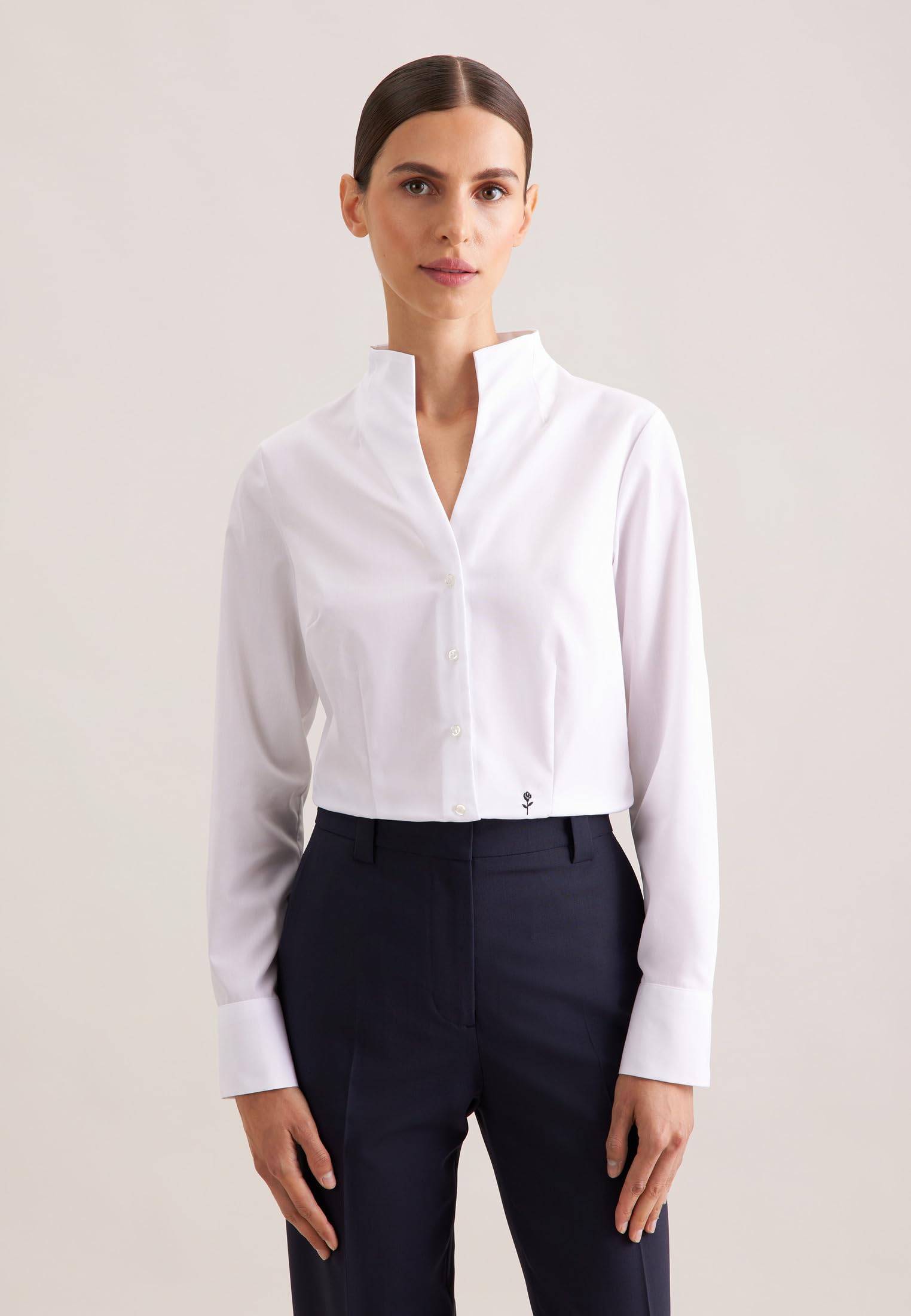 Seidensticker Damska bluzka - bluzka miejska - nie wymaga prasowania - bluzka z kołnierzem kielichowym - krój slim fit - długi rękaw - 100% bawełna, biały, 44