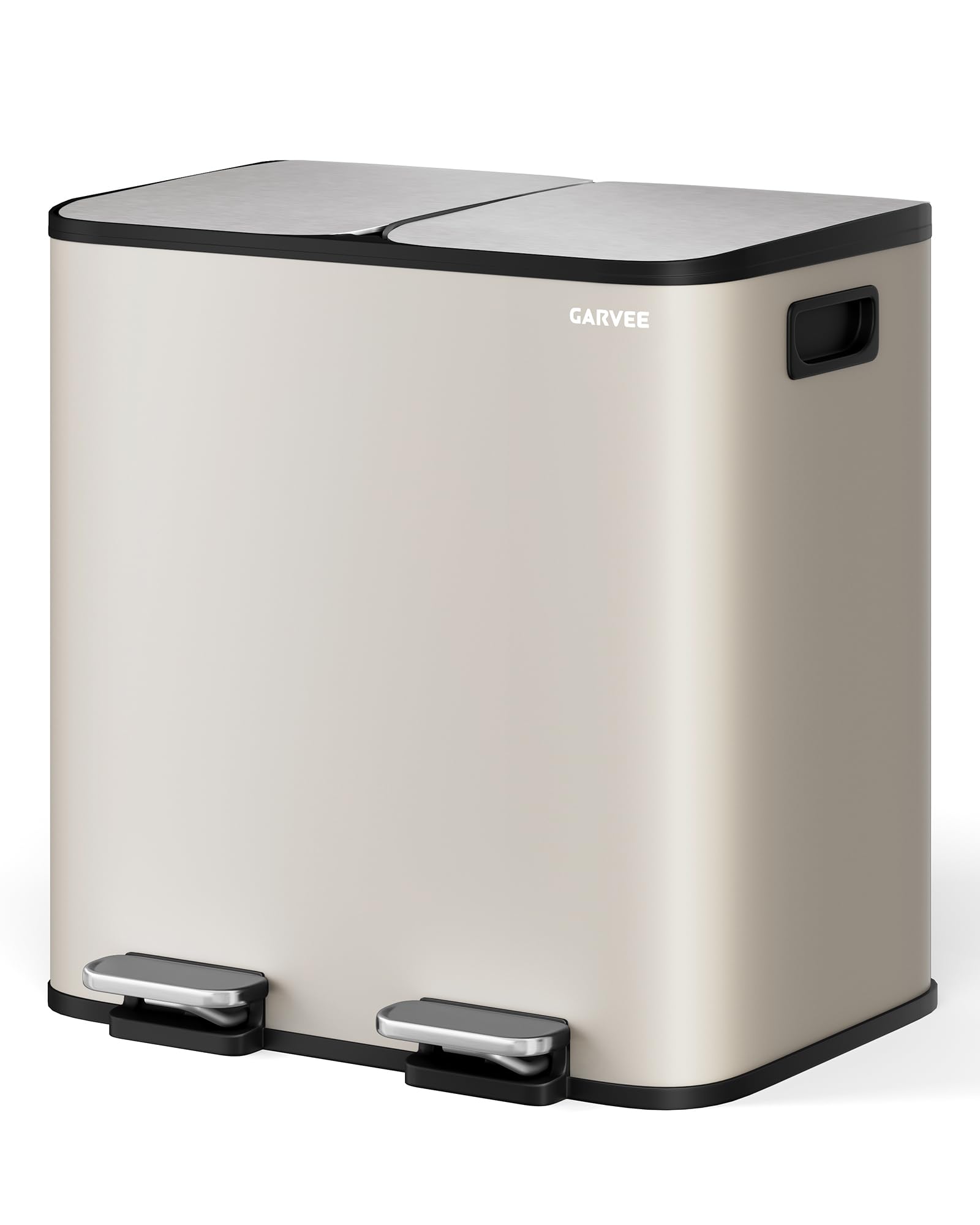GarveeHome Pattumiera Cucina 2x15L Separazione Rifiuti, Pedale Acciaio Inox Pedali Separati Chiusura Ammortizzata,Secchi Interni Rimovibili Riciclaggio Organici Domestici (Bianco)