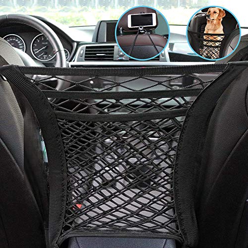 3-Layer Car Mesh Organizer, Headrest Hooks with Phone Holder, Seat Back Cargo String