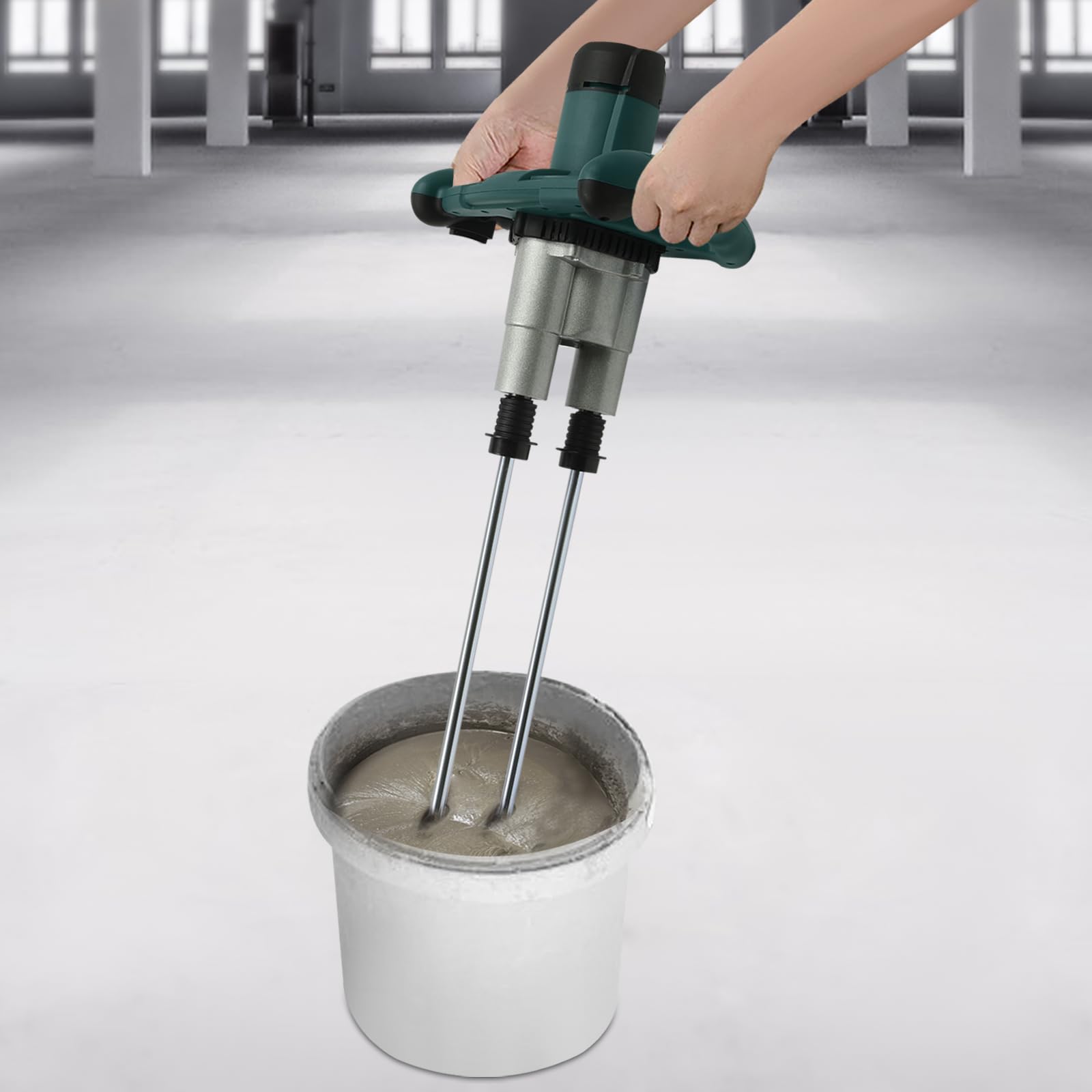 Mörtelrührer 2800W, Betonmischer mit 6 Geschwindigkeiten und Doppelrührwerk, Doppelrührwerk Rührwerk für Farbe, Gips, Zement und Baumaterialien, 230V Elektrischer Mörtelmischer