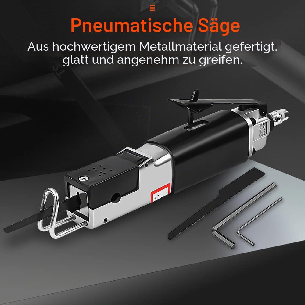YWBL-WH Luft-Säbelsäge pneumatisch, hohe Leistung Präzisions-Bügelsäge mit 5er Pack Klingen für Automobilblech & Metallverarbeitung, ideal Werkstatt-Handwerker